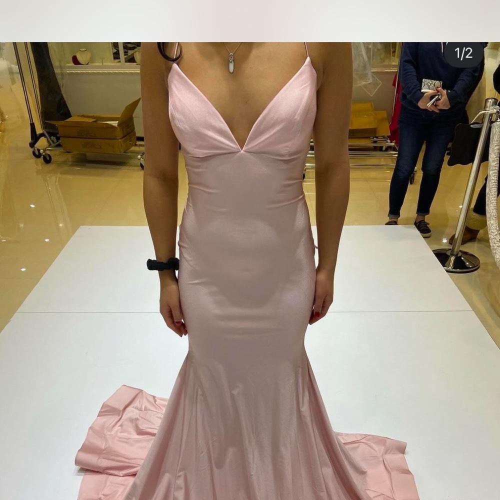 Sherri Hill Pink and Gray Prom Gown Sleeveless Plunge